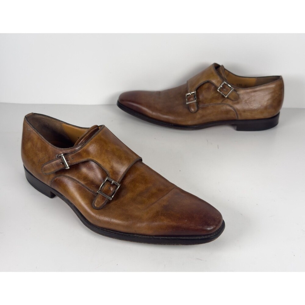 Magnanni Cognac Brown Leather Men's Double Monk Strap Marco II Loafer US 11.5